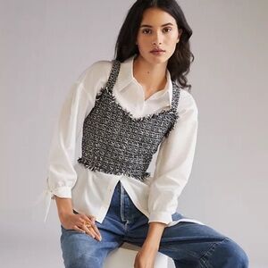 Anthropologie Black & White Tweed Cropped Tank Top